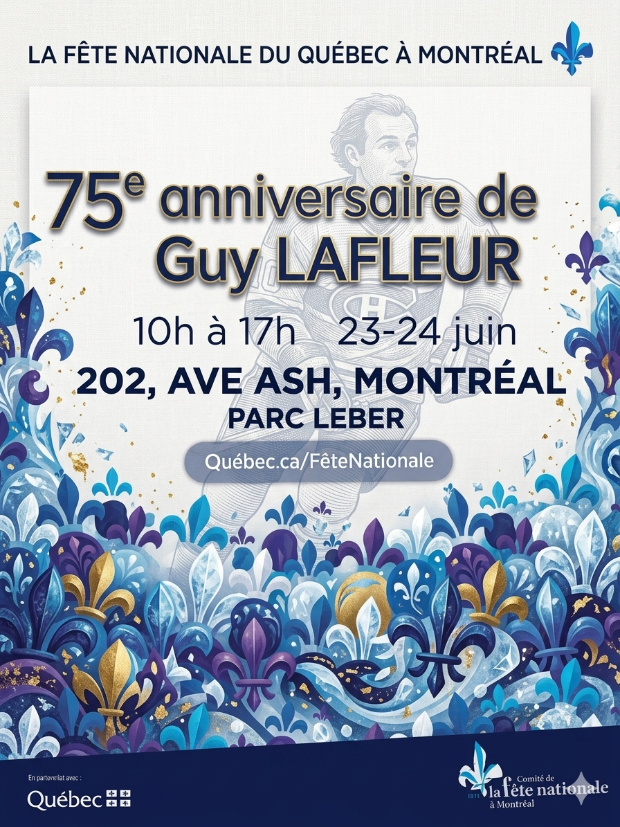 Affiche 75e anniversaire de Guy Lafleur – Fête Nationale du Québec à Montréal, 23-24 juin 2026